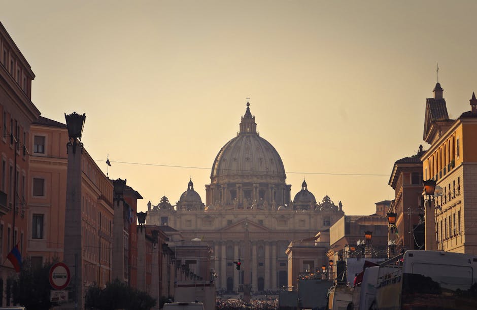 rome street sunset dome view