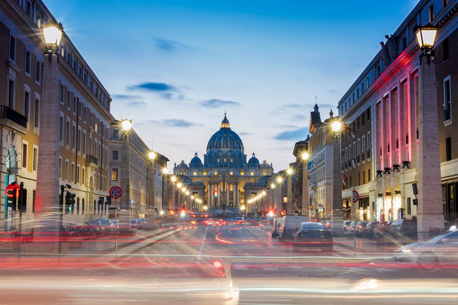 st peters basilica sunset street view
