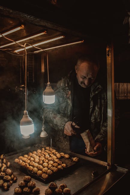 rome night street chestnut vendor lights