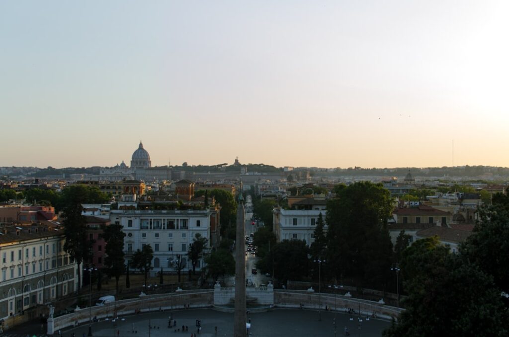 rome piazza trattoria terraces at twilight