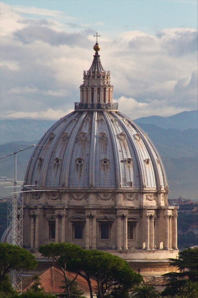 rome vatican st peters dome at sunset