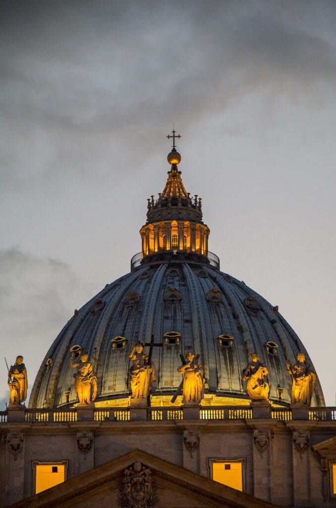 st peters basilica illuminated dome at dusk 1