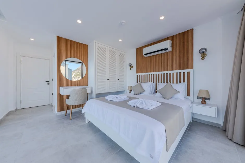 Chambre d'hôtel économique moderne avec lit double et climatisation à Rome