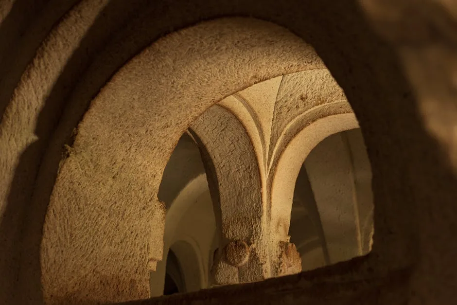 Arches taillées et voûtes visibles à l'intérieur des catacombes de Rome