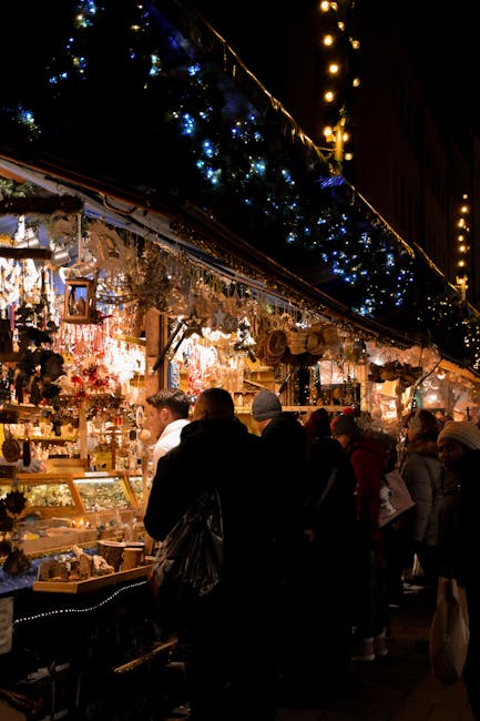 Monti pop-up artisan market stalls in the evening